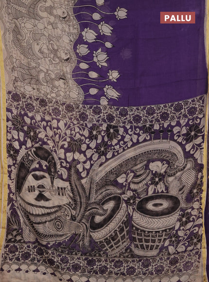 Kota kalamkari cotton saree purple and beige with allover prints and piping border
