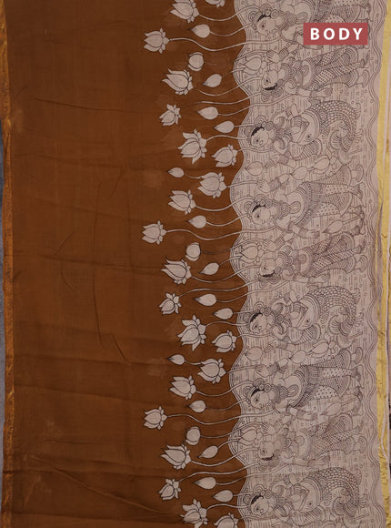 Kota kalamkari cotton saree dark mustard and beige with allover prints and piping border