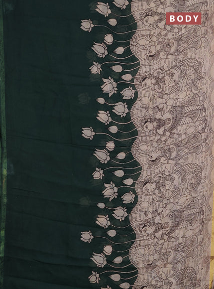 Kota kalamkari cotton saree bottle green and beige with allover prints and piping border
