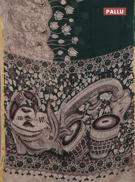 Kota kalamkari cotton saree bottle green and beige with allover prints and piping border