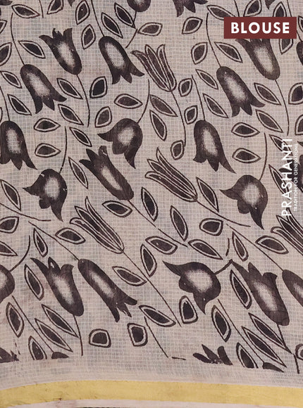 Kota kalamkari cotton saree bottle green and beige with allover prints and piping border