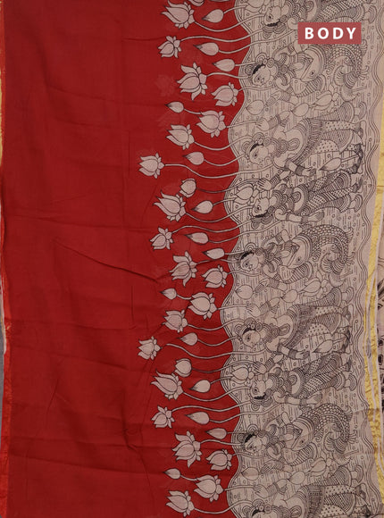 Kota kalamkari cotton saree maroon and beige with allover prints and piping border