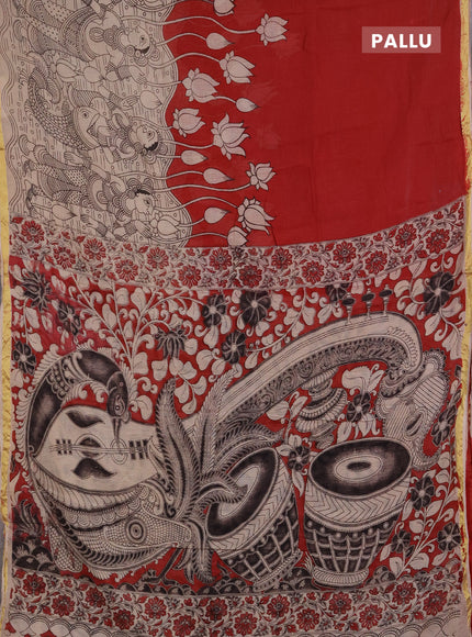Kota kalamkari cotton saree maroon and beige with allover prints and piping border