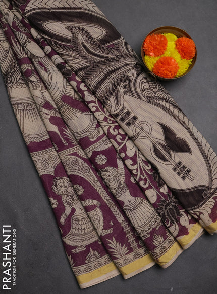 Kota kalamkari cotton saree lavender and beige with allover prints and piping border