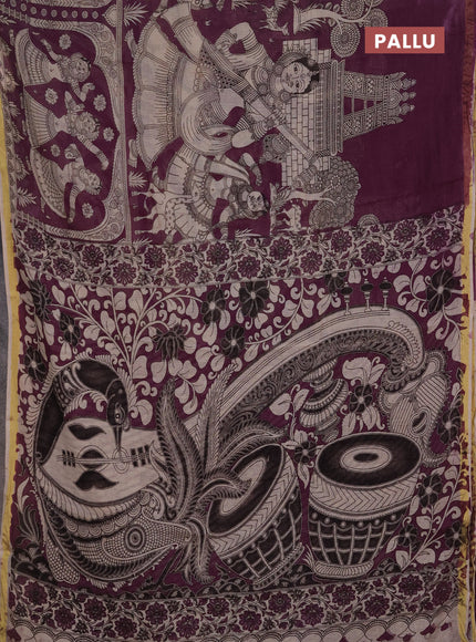 Kota kalamkari cotton saree lavender and beige with allover prints and piping border