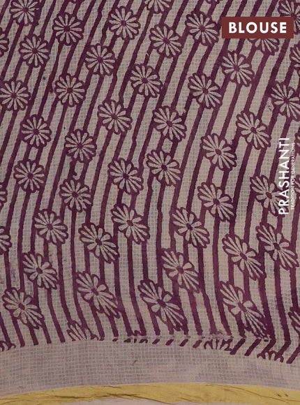 Kota kalamkari cotton saree lavender and beige with allover prints and piping border