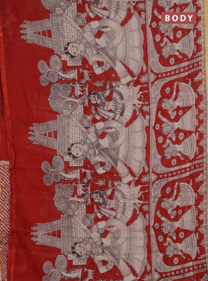 Kota kalamkari cotton saree maroon and beige with allover prints and piping border