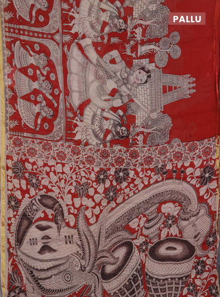 Kota kalamkari cotton saree maroon and beige with allover prints and piping border