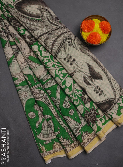 Kota kalamkari cotton saree light green and beige with allover prints and piping border