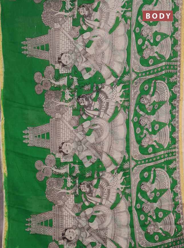 Kota kalamkari cotton saree light green and beige with allover prints and piping border