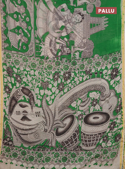 Kota kalamkari cotton saree light green and beige with allover prints and piping border