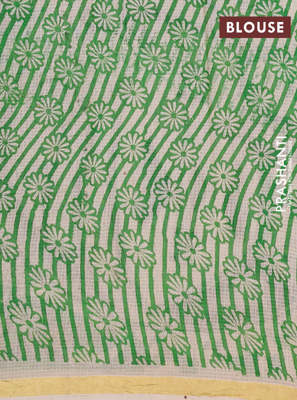 Kota kalamkari cotton saree light green and beige with allover prints and piping border
