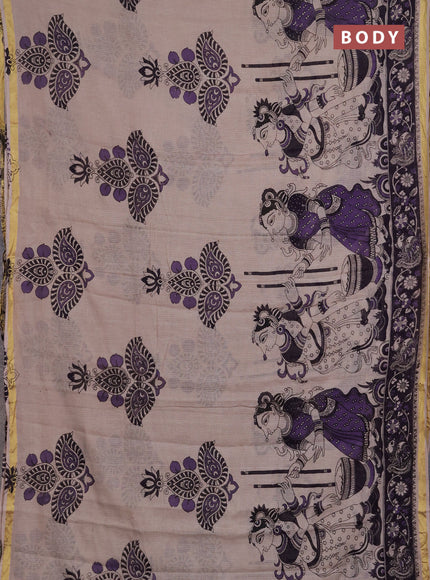 Kota kalamkari cotton saree beige and lavender with allover prints and piping border