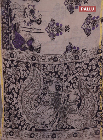 Kota kalamkari cotton saree beige and lavender with allover prints and piping border