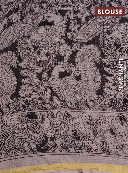 Kota kalamkari cotton saree beige and lavender with allover prints and piping border