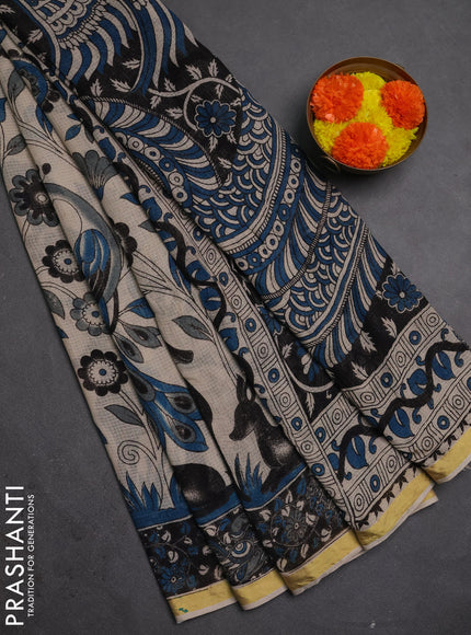 Kota kalamkari cotton saree beige and black with allover prints and piping border