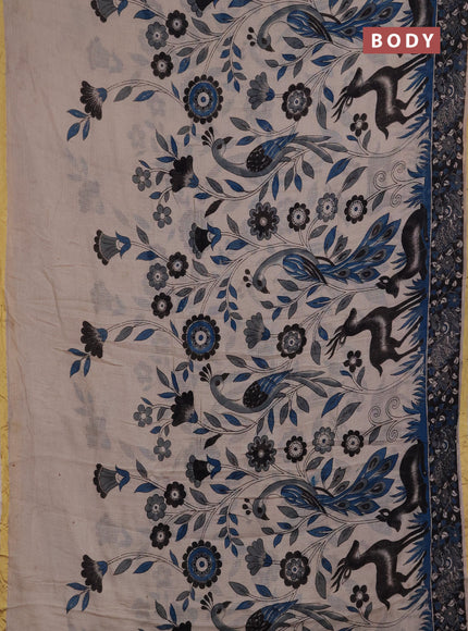 Kota kalamkari cotton saree beige and black with allover prints and piping border
