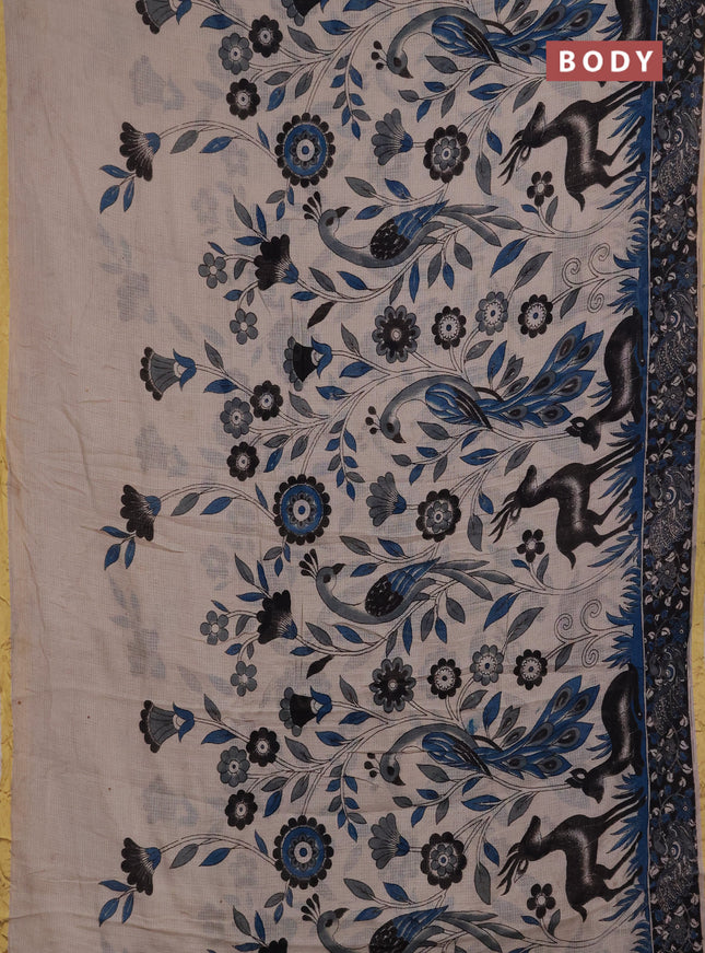 Kota kalamkari cotton saree beige and black with allover prints and piping border