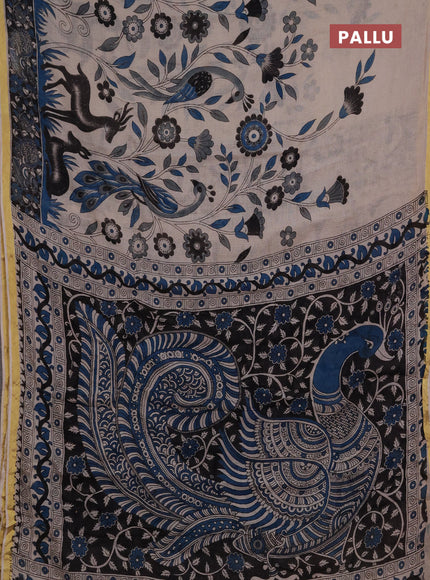 Kota kalamkari cotton saree beige and black with allover prints and piping border