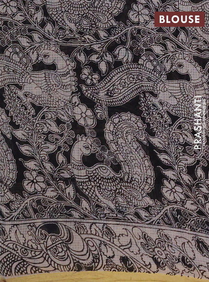 Kota kalamkari cotton saree beige and black with allover prints and piping border