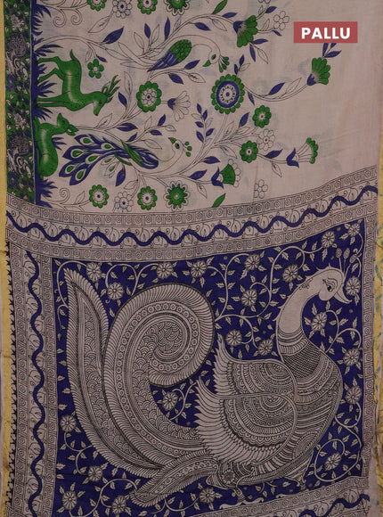 Kota kalamkari cotton saree beige and green with allover prints and piping border