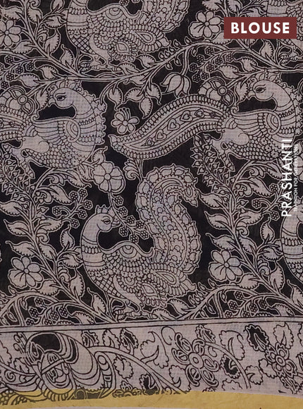 Kota kalamkari cotton saree beige and green with allover prints and piping border