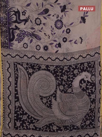 Kota kalamkari cotton saree beige and lavender with allover prints and piping border