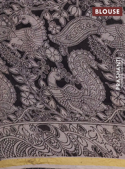 Kota kalamkari cotton saree beige and lavender with allover prints and piping border