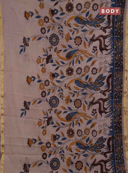 Kota kalamkari cotton saree beige and coffee brown with allover prints and piping border