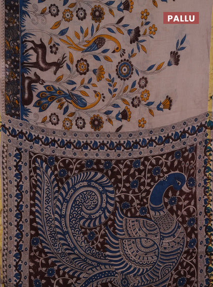 Kota kalamkari cotton saree beige and coffee brown with allover prints and piping border