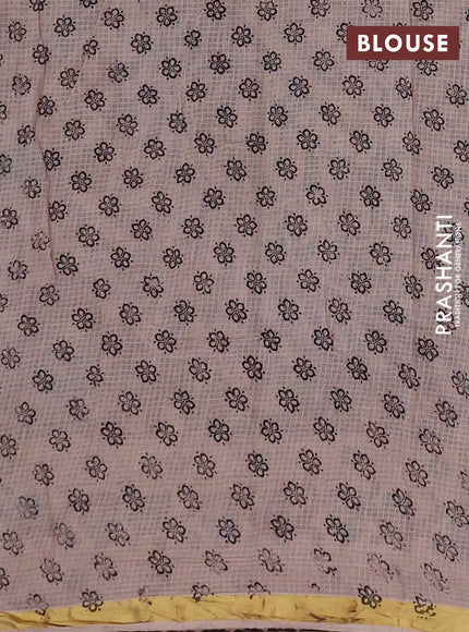 Kota kalamkari cotton saree beige and coffee brown with allover prints and piping border