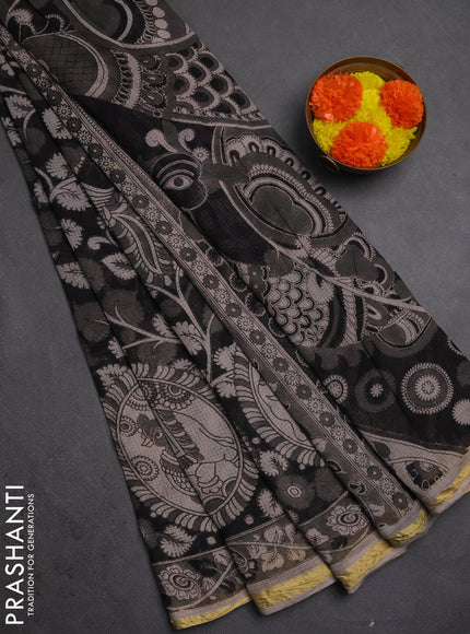 Kota kalamkari cotton saree black and beige with allover prints and piping border
