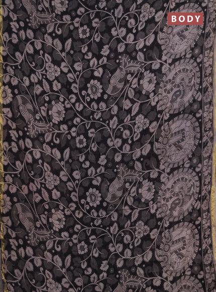 Kota kalamkari cotton saree black and beige with allover prints and piping border