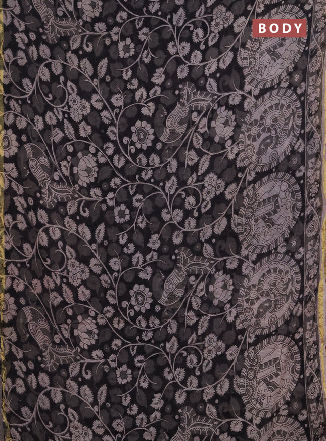 Kota kalamkari cotton saree black and beige with allover prints and piping border