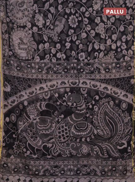 Kota kalamkari cotton saree black and beige with allover prints and piping border