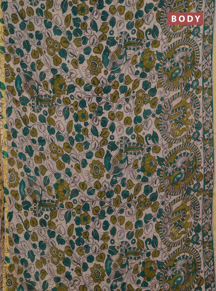 Kota kalamkari cotton saree teal green and mehendi green with allover prints and piping border