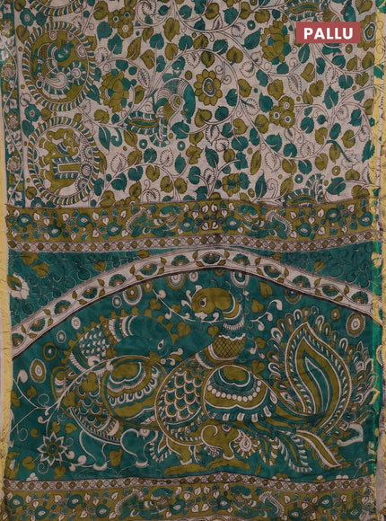 Kota kalamkari cotton saree teal green and mehendi green with allover prints and piping border
