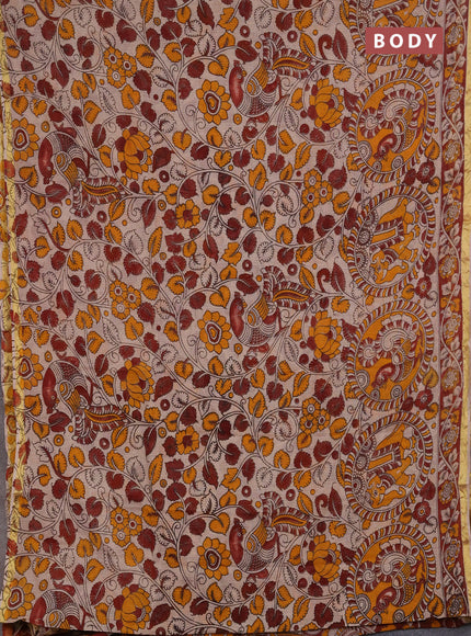 Kota kalamkari cotton saree mustard yellow and beige with allover prints and piping border