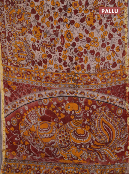 Kota kalamkari cotton saree mustard yellow and beige with allover prints and piping border