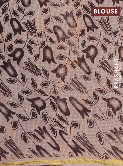 Kota kalamkari cotton saree mustard yellow and beige with allover prints and piping border