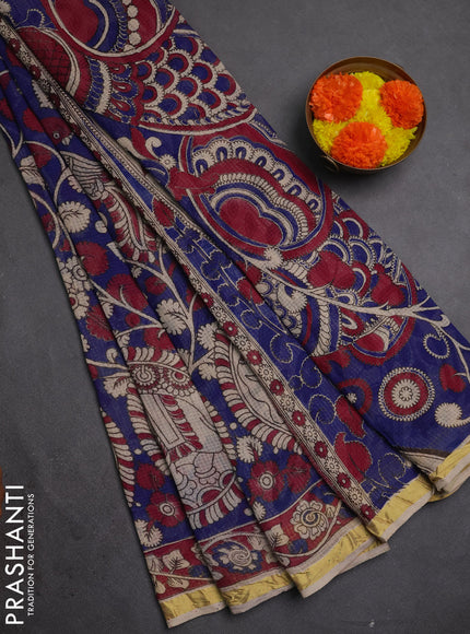 Kota kalamkari cotton saree blue and pink with allover prints and piping border