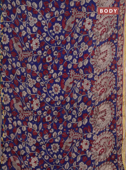 Kota kalamkari cotton saree blue and pink with allover prints and piping border