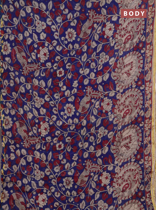 Kota kalamkari cotton saree blue and pink with allover prints and piping border