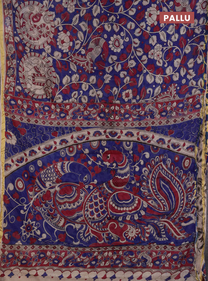 Kota kalamkari cotton saree blue and pink with allover prints and piping border
