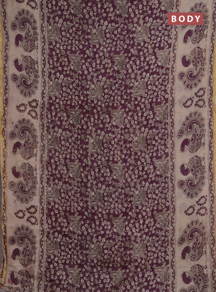 Kota kalamkari cotton saree purple and beige with allover prints and piping border