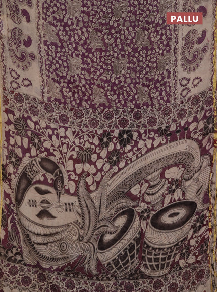 Kota kalamkari cotton saree purple and beige with allover prints and piping border