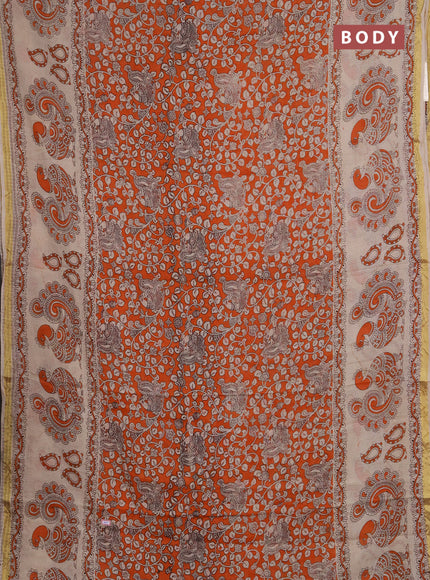 Kota kalamkari cotton saree orange and beige with allover prints and piping border