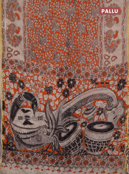 Kota kalamkari cotton saree orange and beige with allover prints and piping border