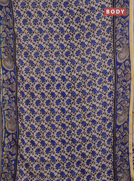 Kota kalamkari cotton saree beige and blue with allover prints and piping border