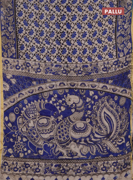 Kota kalamkari cotton saree beige and blue with allover prints and piping border